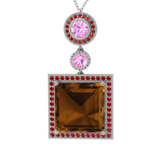 Toprak Kolye - Dumanlı kuvars, pembe kuvars ve garnet 925 ayar gümüş kolye (40 cm gümüş rolo zincir) #1g2ehak