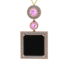 Toprak Kolye - Siyah zirkon, pembe kuvars ve beyaz zirkon 18 ayar rose altın kolye (40 cm gümüş rolo zincir) #1g9h88p