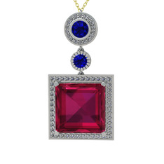 Toprak Kolye - Rodolit garnet, lab safir ve beyaz zirkon 8 ayar beyaz altın kolye (40 cm gümüş rolo zincir) #1ge0auh
