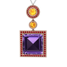 Toprak Kolye - Ametist, sitrin ve garnet 18 ayar rose altın kolye (40 cm beyaz altın rolo zincir) #1gm6py8