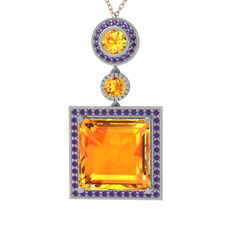 Toprak Kolye - Sitrin ve ametist 925 ayar gümüş kolye (40 cm rose altın rolo zincir) #1hncnl7