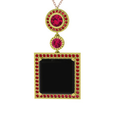Siyah zirkon, rodolit garnet ve garnet 8 ayar altın kolye (40 cm rose altın rolo zincir)