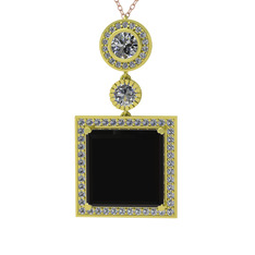 Toprak Kolye - Siyah zirkon ve beyaz zirkon 925 ayar altın kaplama gümüş kolye (40 cm rose altın rolo zincir) #1l26da5
