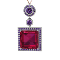 Rodolit garnet ve ametist 925 ayar gümüş kolye (40 cm gümüş rolo zincir)