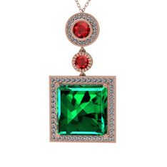 Toprak Kolye - Yeşil kuvars, garnet ve beyaz zirkon 14 ayar rose altın kolye (40 cm rose altın rolo zincir) #1ldp12p