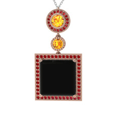Toprak Kolye - Siyah zirkon, sitrin ve garnet 18 ayar rose altın kolye (40 cm beyaz altın rolo zincir) #1lw5mll