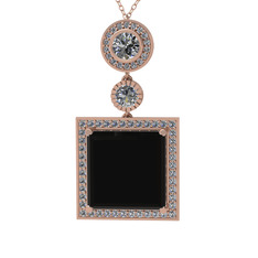 Toprak Kolye - Siyah zirkon ve beyaz zirkon 18 ayar rose altın kolye (40 cm rose altın rolo zincir) #1o0ko0t