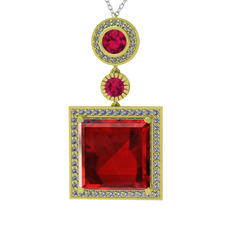Garnet, rodolit garnet ve beyaz zirkon 8 ayar altın kolye (40 cm gümüş rolo zincir)