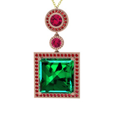 Yeşil kuvars, rodolit garnet ve garnet 8 ayar rose altın kolye (40 cm gümüş rolo zincir)