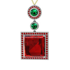 Garnet ve yeşil kuvars 8 ayar beyaz altın kolye (40 cm altın rolo zincir)