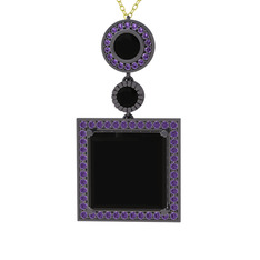 Toprak Kolye - Siyah zirkon ve ametist 925 ayar siyah rodyum kaplama gümüş kolye (40 cm gümüş rolo zincir) #1ojlrdk