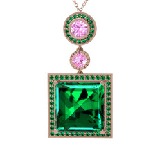 Toprak Kolye - Yeşil kuvars ve pembe kuvars 8 ayar rose altın kolye (40 cm rose altın rolo zincir) #1op2268