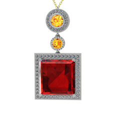 Garnet, sitrin ve beyaz zirkon 8 ayar beyaz altın kolye (40 cm altın rolo zincir)