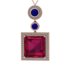 Toprak Kolye - Rodolit garnet, lab safir ve beyaz zirkon 18 ayar rose altın kolye (40 cm rose altın rolo zincir) #1pkewvg