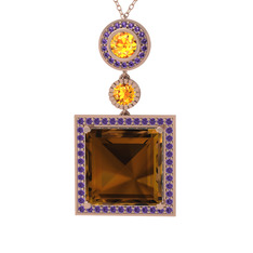 Toprak Kolye - Dumanlı kuvars, sitrin ve ametist 925 ayar rose altın kaplama gümüş kolye (40 cm gümüş rolo zincir) #1pwk6iy