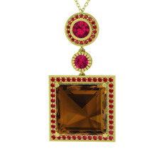 Toprak Kolye - Dumanlı kuvars, rodolit garnet ve garnet 14 ayar altın kolye (40 cm altın rolo zincir) #1pzcxah