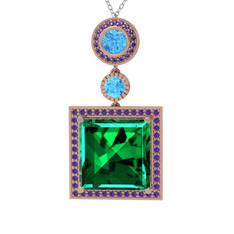 Toprak Kolye - Yeşil kuvars, akuamarin ve ametist 18 ayar rose altın kolye (40 cm gümüş rolo zincir) #1qulfjq