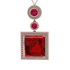 Garnet, rodolit garnet ve beyaz zirkon 14 ayar rose altın kolye (40 cm rose altın rolo zincir)