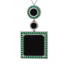 Toprak Kolye - Siyah zirkon ve yeşil kuvars 8 ayar beyaz altın kolye (40 cm beyaz altın rolo zincir) #1si70he
