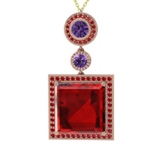Garnet ve ametist 14 ayar rose altın kolye (40 cm altın rolo zincir)