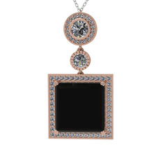 Toprak Kolye - Siyah zirkon ve beyaz zirkon 925 ayar rose altın kaplama gümüş kolye (40 cm beyaz altın rolo zincir) #1uxhpd9