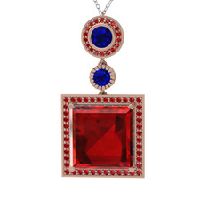 Toprak Kolye - Garnet ve lab safir 8 ayar rose altın kolye (40 cm gümüş rolo zincir) #1vxryg6