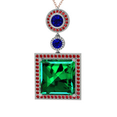 Toprak Kolye - Yeşil kuvars, lab safir ve garnet 14 ayar beyaz altın kolye (40 cm rose altın rolo zincir) #1w4skyt