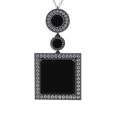 Toprak Kolye - Siyah zirkon ve beyaz zirkon 925 ayar siyah rodyum kaplama gümüş kolye (40 cm beyaz altın rolo zincir) #1wf6jj8