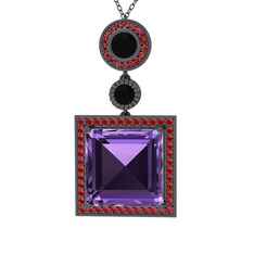 Toprak Kolye - Ametist, siyah zirkon ve garnet 925 ayar siyah rodyum kaplama gümüş kolye (40 cm gümüş rolo zincir) #1wpcuur