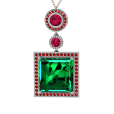 Yeşil kuvars, rodolit garnet ve garnet 14 ayar beyaz altın kolye (40 cm gümüş rolo zincir)
