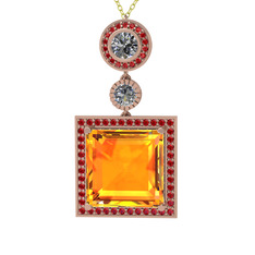 Toprak Kolye - Sitrin, beyaz zirkon ve garnet 18 ayar rose altın kolye (40 cm altın rolo zincir) #1x6efrm