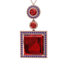 Garnet ve ametist 8 ayar rose altın kolye (40 cm rose altın rolo zincir)