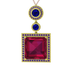 Rodolit garnet, lab safir ve ametist 8 ayar altın kolye (40 cm rose altın rolo zincir)