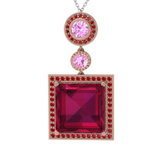 Toprak Kolye - Rodolit garnet, pembe kuvars ve garnet 14 ayar rose altın kolye (40 cm beyaz altın rolo zincir) #1yxgfp3