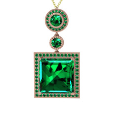 Toprak Kolye - Yeşil kuvars 925 ayar rose altın kaplama gümüş kolye (40 cm altın rolo zincir) #28ct8w