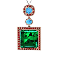 Toprak Kolye - Yeşil kuvars, akuamarin ve garnet 14 ayar rose altın kolye (40 cm beyaz altın rolo zincir) #2eayjp