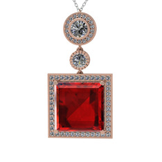 Toprak Kolye - Garnet ve beyaz zirkon 18 ayar rose altın kolye (40 cm gümüş rolo zincir) #2fvtuw