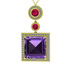Toprak Kolye - Ametist, rodolit garnet ve beyaz zirkon 925 ayar altın kaplama gümüş kolye (40 cm gümüş rolo zincir) #2hosjg