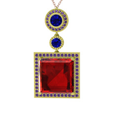 Garnet, lab safir ve ametist 14 ayar altın kolye (40 cm gümüş rolo zincir)