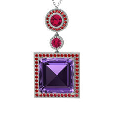 Toprak Kolye - Ametist, rodolit garnet ve garnet 14 ayar beyaz altın kolye (40 cm gümüş rolo zincir) #50ahhw