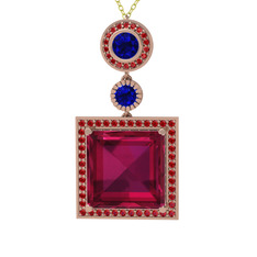 Rodolit garnet, lab safir ve garnet 8 ayar rose altın kolye (40 cm gümüş rolo zincir)