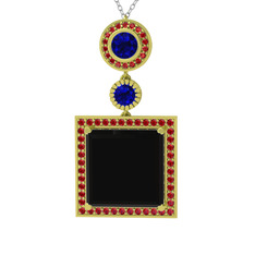Toprak Kolye - Siyah zirkon, lab safir ve garnet 8 ayar altın kolye (40 cm beyaz altın rolo zincir) #8kbhyb