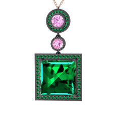 Toprak Kolye - Yeşil kuvars ve pembe kuvars 925 ayar siyah rodyum kaplama gümüş kolye (40 cm rose altın rolo zincir) #8nqrl1