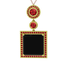 Siyah zirkon ve garnet 8 ayar altın kolye (40 cm rose altın rolo zincir)