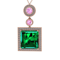 Toprak Kolye - Yeşil kuvars, pembe kuvars ve beyaz zirkon 8 ayar rose altın kolye (40 cm rose altın rolo zincir) #abmkpt