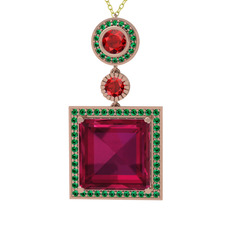 Toprak Kolye - Rodolit garnet, garnet ve yeşil kuvars 18 ayar rose altın kolye (40 cm altın rolo zincir) #ahg38a