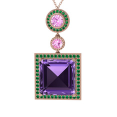 Toprak Kolye - Ametist, pembe kuvars ve yeşil kuvars 14 ayar rose altın kolye (40 cm gümüş rolo zincir) #aohy8w