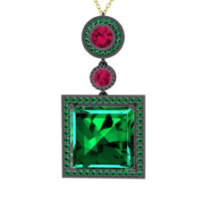 Toprak Kolye - Yeşil kuvars ve rodolit garnet 925 ayar siyah rodyum kaplama gümüş kolye (40 cm altın rolo zincir) #arj8u