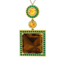 Dumanlı kuvars, sitrin ve yeşil kuvars 925 ayar altın kaplama gümüş kolye (40 cm gümüş rolo zincir)