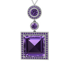 Toprak Kolye - Ametist 925 ayar gümüş kolye (40 cm beyaz altın rolo zincir) #bp48n4